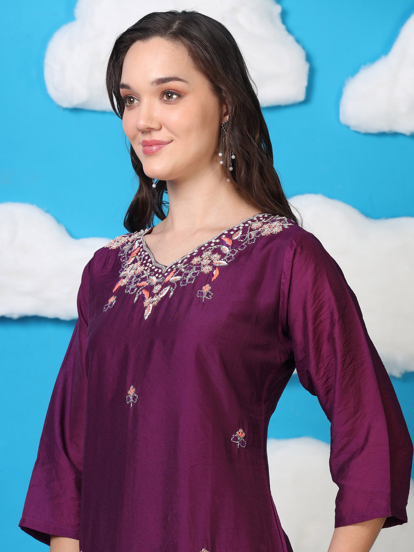 Royal Violet Whisper – Hand-Embroidered 3-Piece Set with Organza Dupatta (2AA-7-C2)