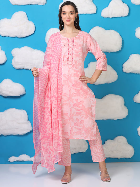 Barbie on Break – Embroidered Light Pink Cotton 3-Piece Set (2DF-2-C6)
