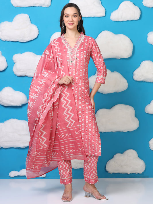 Pink Parade – Handworked Printed 3-Piece Set (2DF-2-C16)