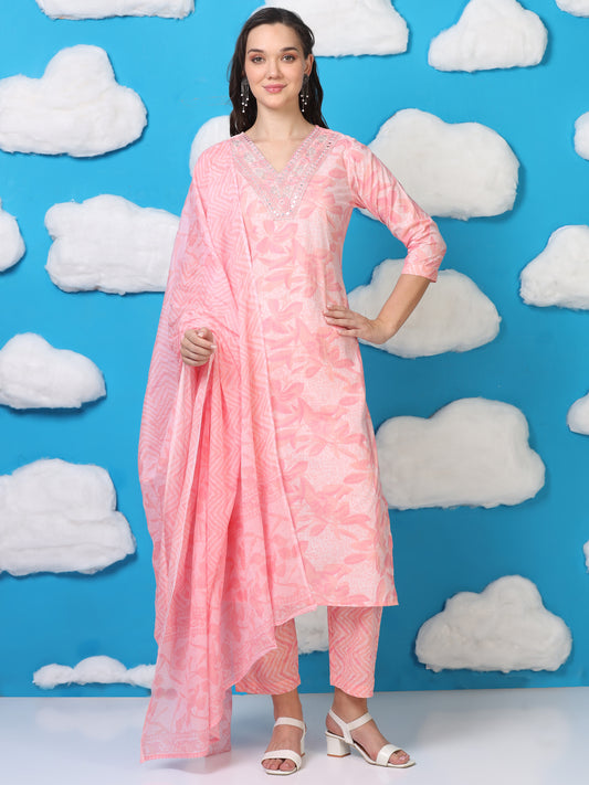 Rosy Reverie – Light Pink Printed 3-Piece Set (2DF-2-C15)