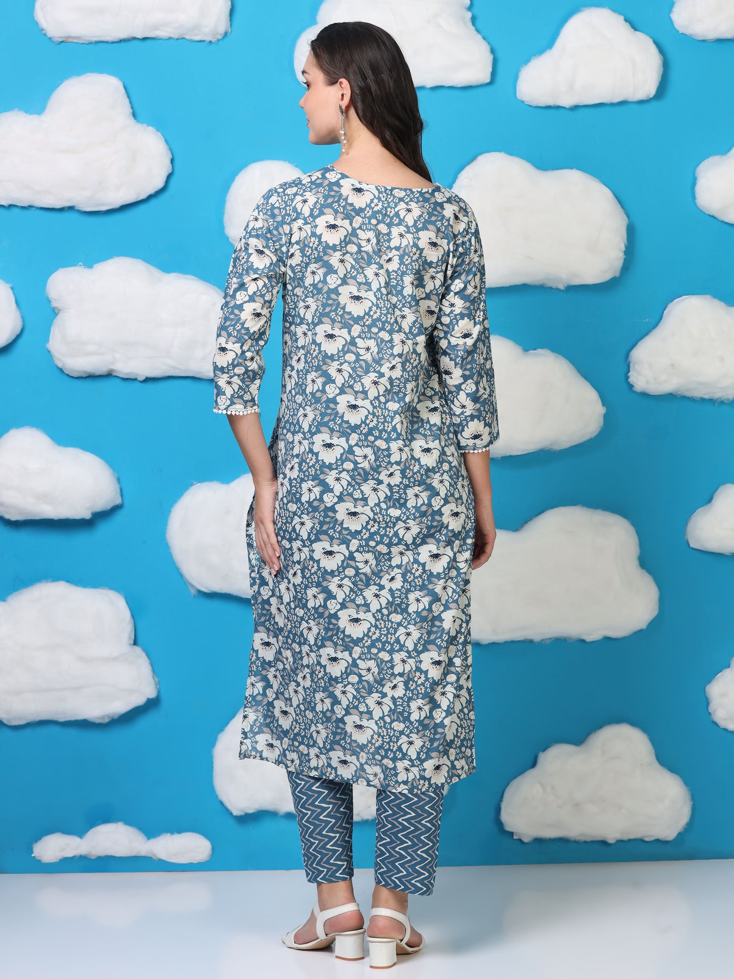 Blue Bloom – Blue & White Printed 3-Piece Set (2TP-6-C19)