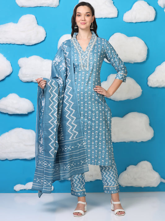 Midnight Hustle – Indigo Blue Embroidered 3-Piece Cotton Set (2DF-6-C12)