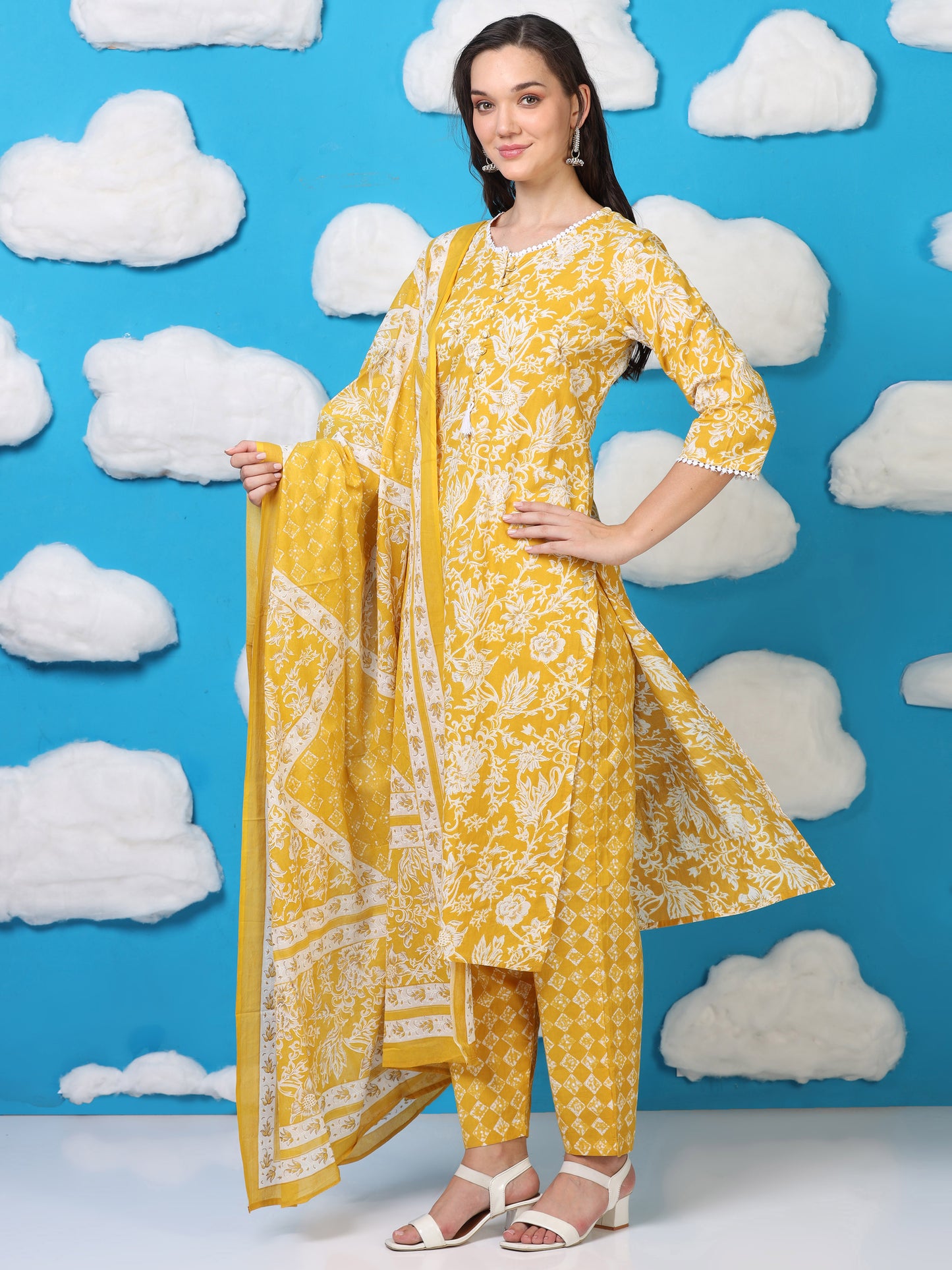 Sunshine Aura– Yellow & White Floral 3-Piece Set (2TP-4-C16)