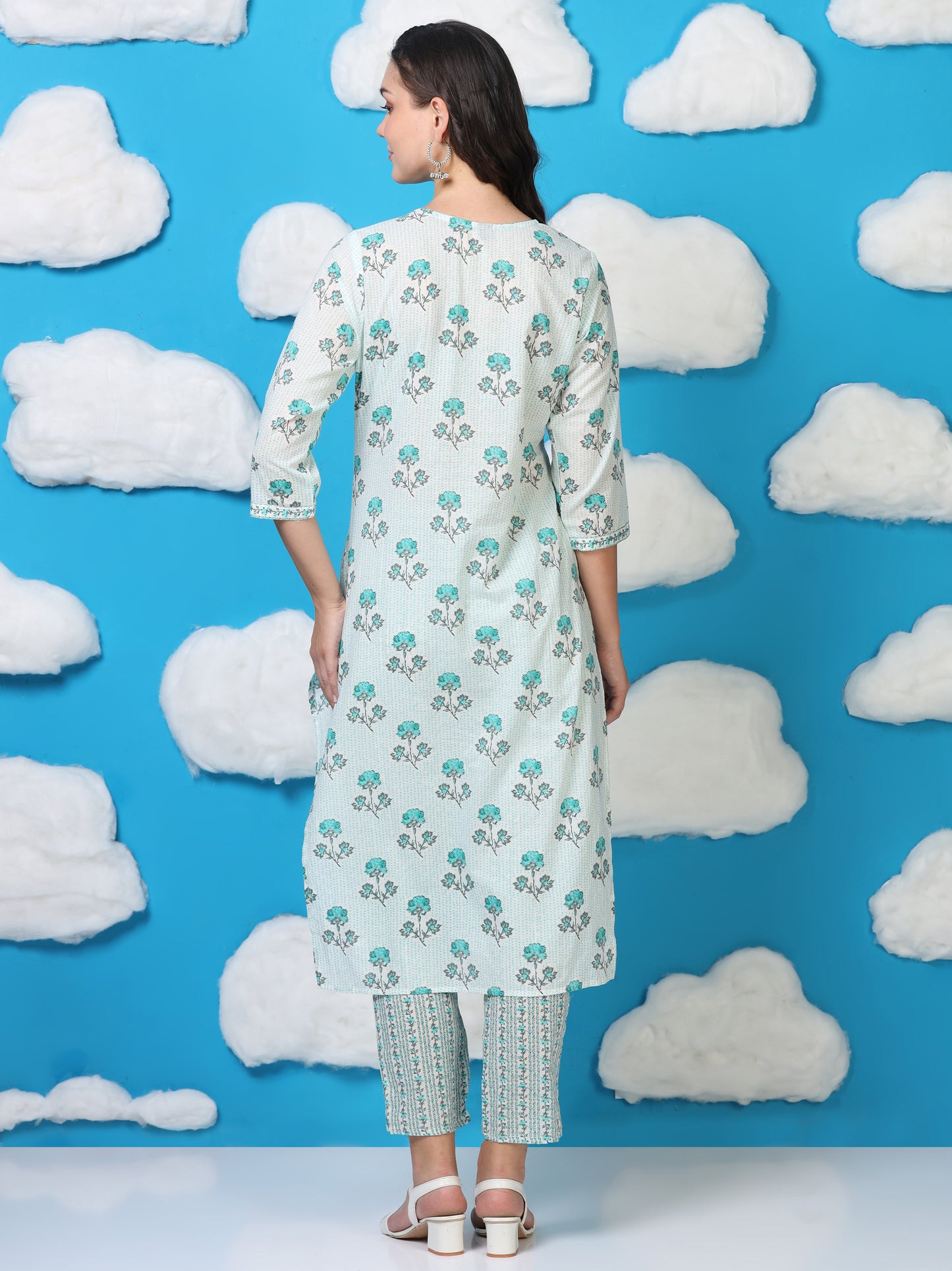 White & Blue Angrakha Cotton 3-Piece Set (2DF-6-C8)
