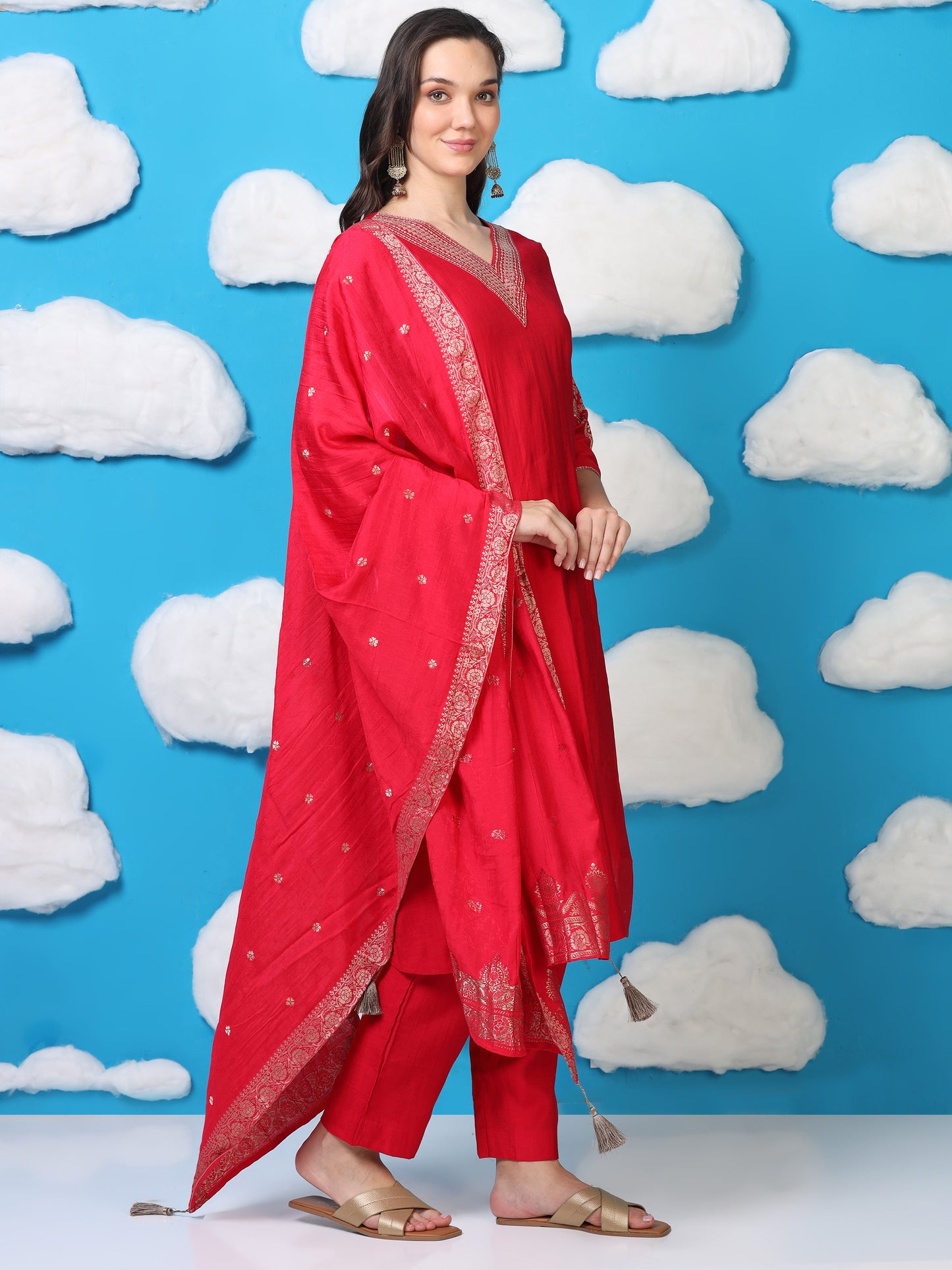 Red Hour – Raw Cotton & Banarasi Silk-Blend 3-Piece Set (1NH-2-C11)