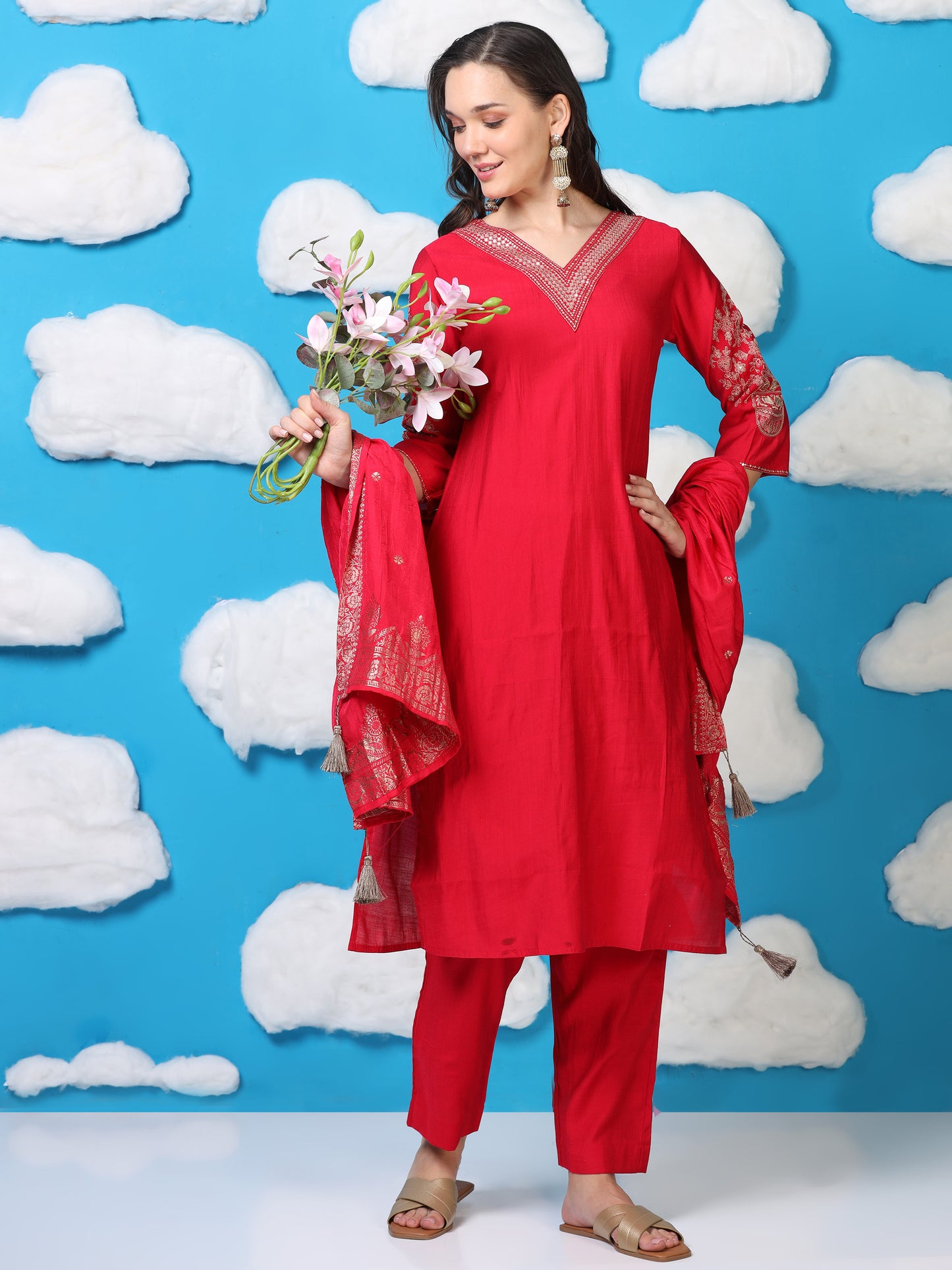 Red Hour – Raw Cotton & Banarasi Silk-Blend 3-Piece Set (1NH-2-C11)