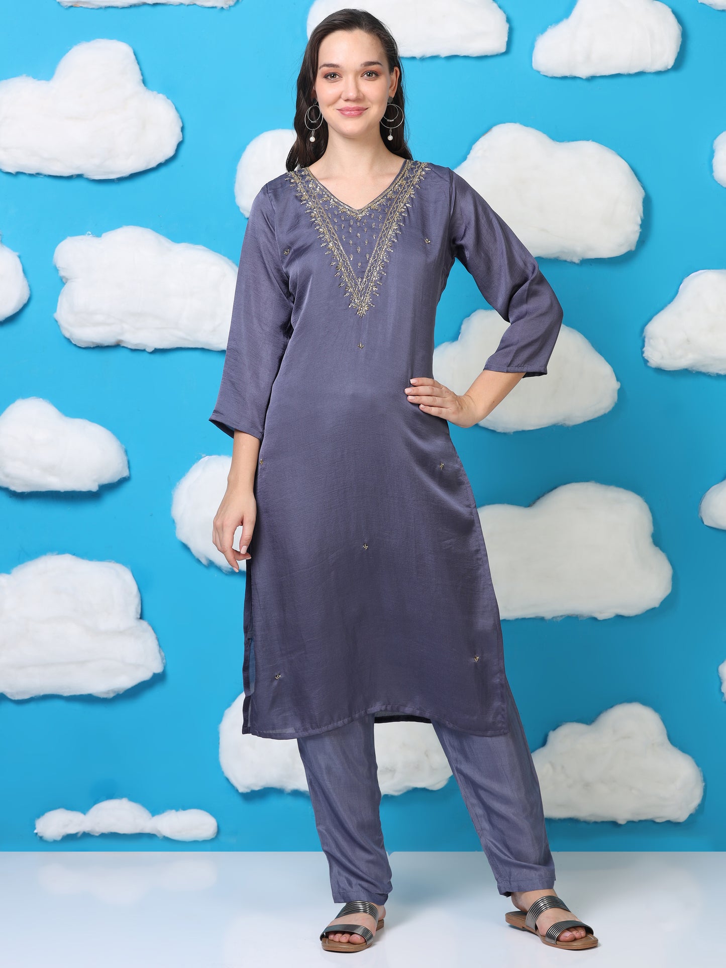 Twilight Taffeta – Blueish-Purple Tissue & Organza 3-Piece Set (1KI-6-C10)