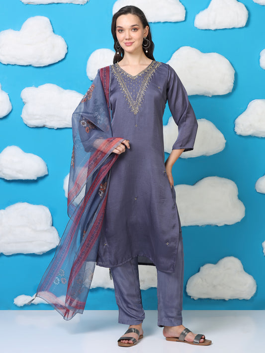 Twilight Taffeta – Blueish-Purple Tissue & Organza 3-Piece Set (1KI-6-C10)