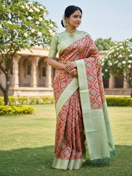Rani-Pista Radiance – Tissue Art Silk Saree (R-PG-521003)