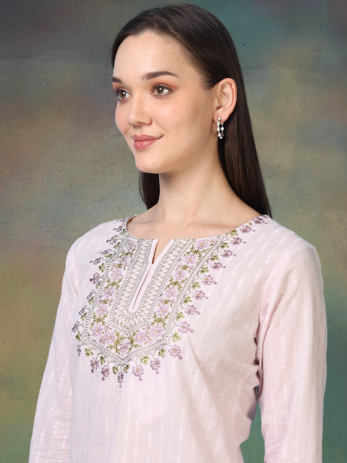 Pink Blossom Chic – Embroidered Short Cotton Kurti (2PS-7-A3)