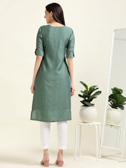 Sea Green Pearl Perfection – Straight Cotton Blend Kurti (1JD-5-A2)