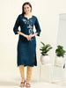 Navy Silver Sophistication – Embroidered Cotton Straight Kurti (1JD-6-A11)