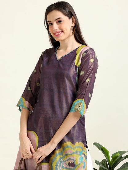 Lavender Luxe – Shimmer Embroidered Viscose Kurti  (1JD-7-A5)
