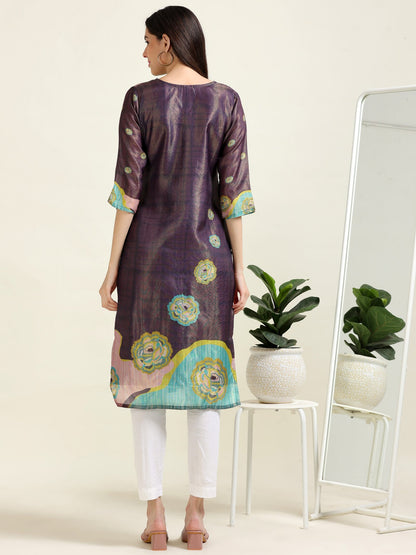 Lavender Luxe – Shimmer Embroidered Viscose Kurti  (1JD-7-A5)
