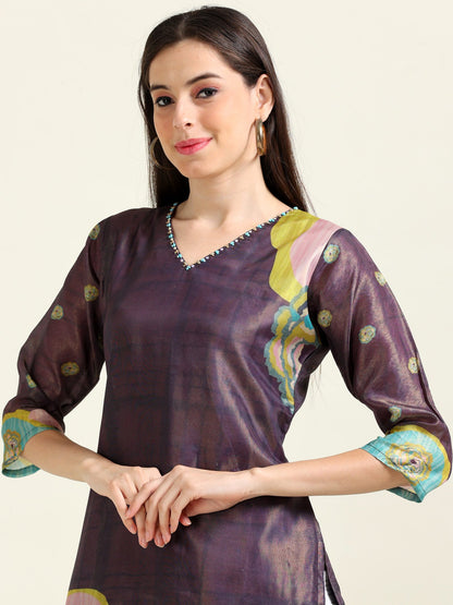 Lavender Luxe – Shimmer Embroidered Viscose Kurti  (1JD-7-A5)