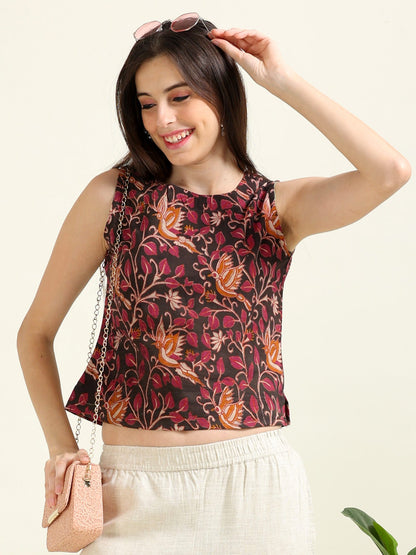 Black Chic Allure – Cotton Sleeveless Crop-Top (1KB-0-B17)
