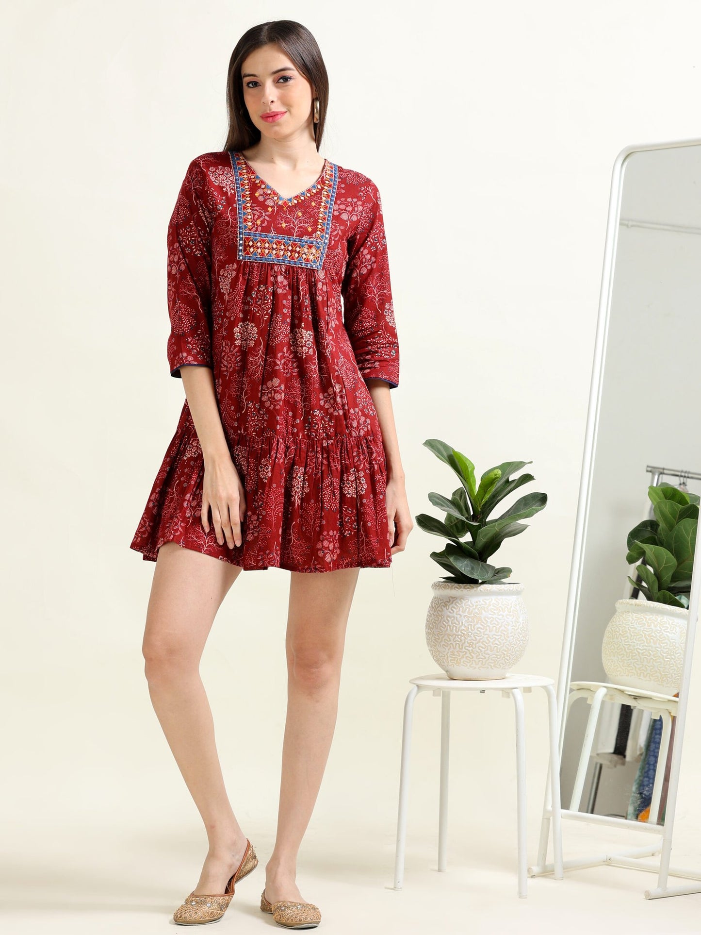Maroon Mellow Anarkali – Embroidered Cotton Kurti –(1KB-2-A9)
