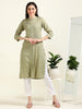 Olive Everyday Elegance – Striped Cotton Blend A-Line Kurti  (1KB-5-A6)