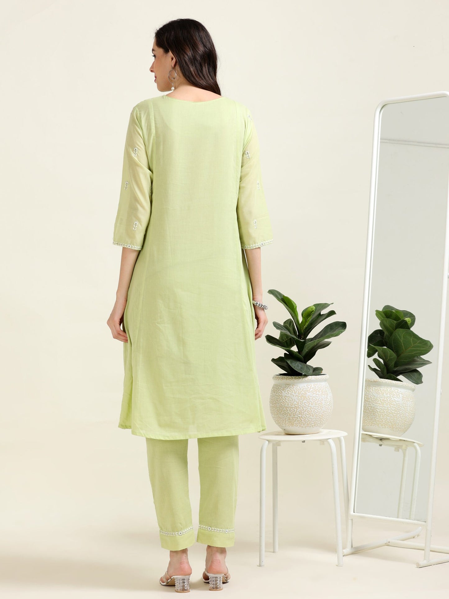 Pistachio Breeze – Pista Green A-Line Cotton Kurti 2 piece Set (1KB-5-B4)