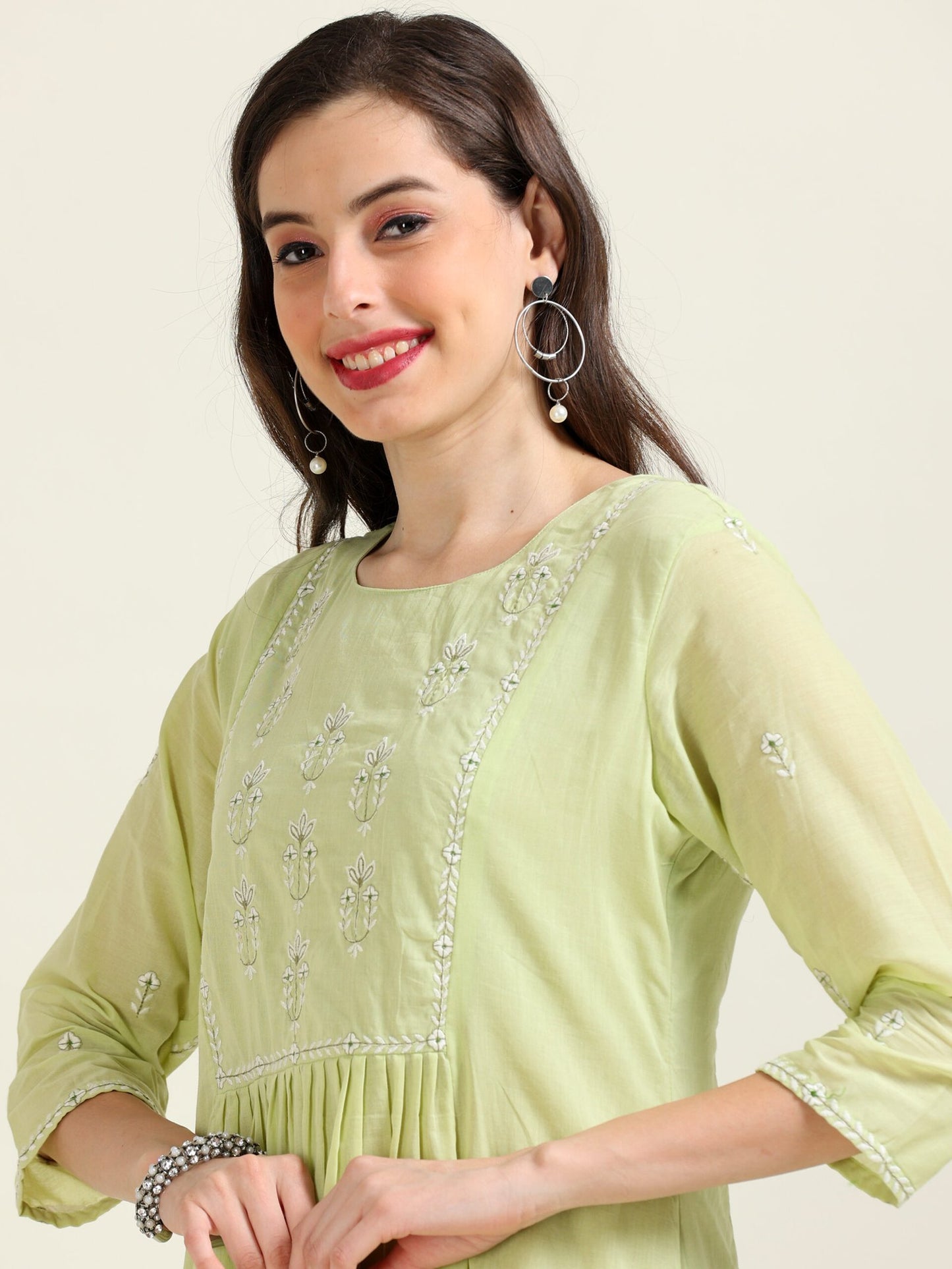 Pistachio Breeze – Pista Green A-Line Cotton Kurti 2 piece Set (1KB-5-B4)