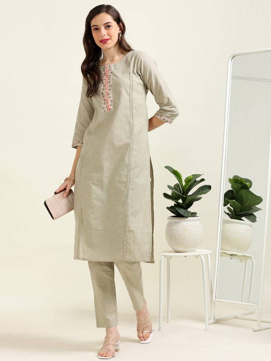 Subtle Olive Elegance – Handworked Light Olive 2 piece set (1KB-5-B7)