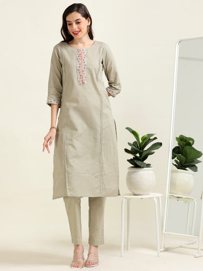 Subtle Olive Elegance – Handworked Light Olive 2 piece set (1KB-5-B7)