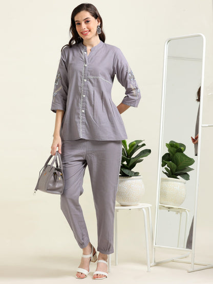 Gray Indo-Western Charm – Cotton Co-ord Set (1KB-7-B15)