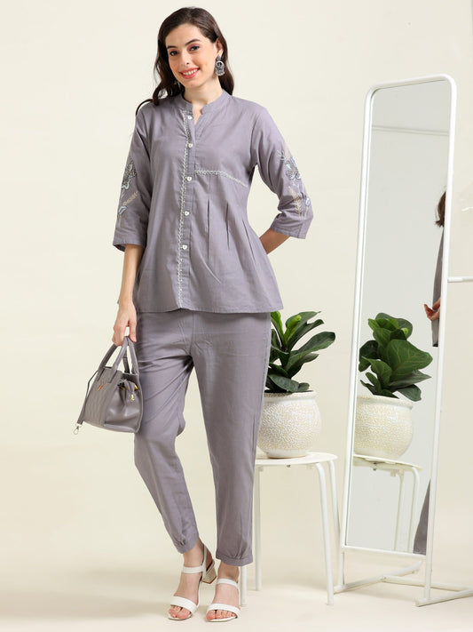 Gray Indo-Western Charm – Cotton Co-ord Set (1KB-7-B15)