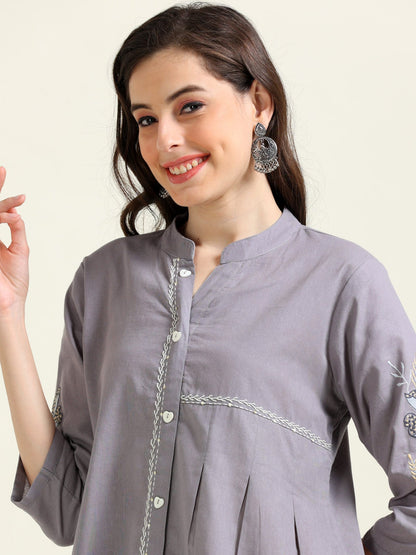 Gray Indo-Western Charm – Cotton Co-ord Set (1KB-7-B15)