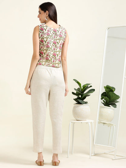 Cream Boho Charm – Cotton Sleeveless Crop-Top (1KB-9-B16)