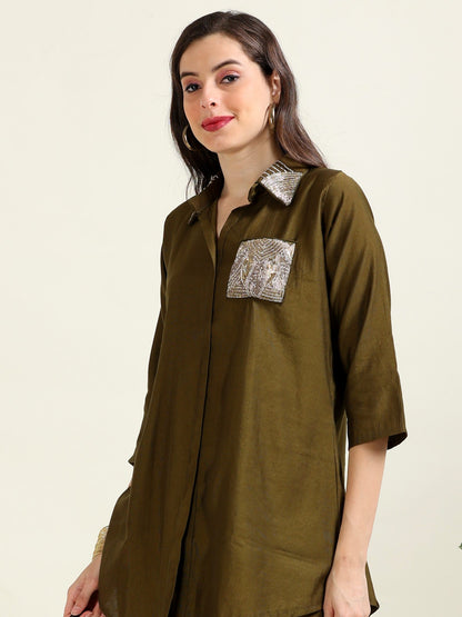 Olive Urban Chic – Indo-Western Handworked Co-Ord Set (1KI-5-B6)