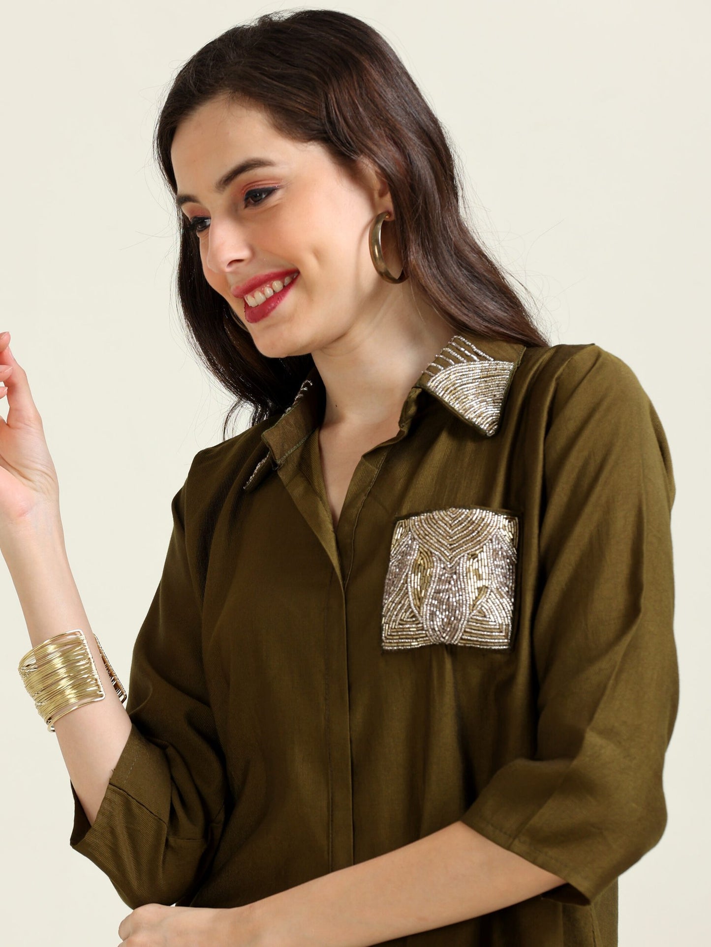 Olive Urban Chic – Indo-Western Handworked Co-Ord Set (1KI-5-B6)