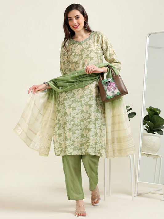 Emerald Allure – Sea-Green Viscose Festive 3 piece set (1KI-5-C5)