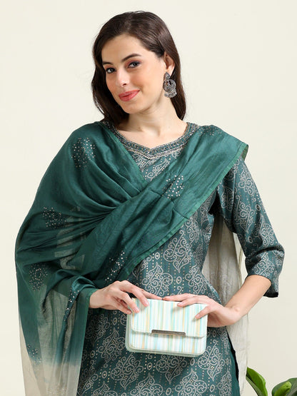 Teal Bandhani Charm – Viscose-Organza 3-Piece Set (1KI-6-C3)
