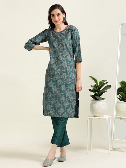 Teal Bandhani Charm – Viscose-Organza 3-Piece Set (1KI-6-C3)