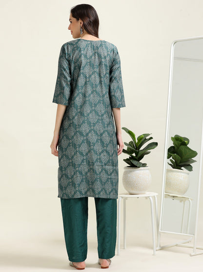 Teal Bandhani Charm – Viscose-Organza 3-Piece Set (1KI-6-C3)