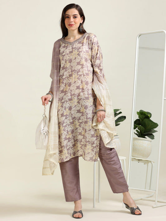 Mauve Whisper – Zari-Touch Festive 3 piece set  (1KI-7-C4)