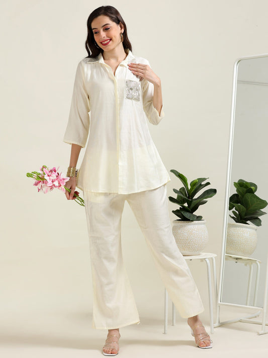 Ivory Minimalist Charm – Off-White Indo-Western Co-Ord Set (1KI-9-B7)