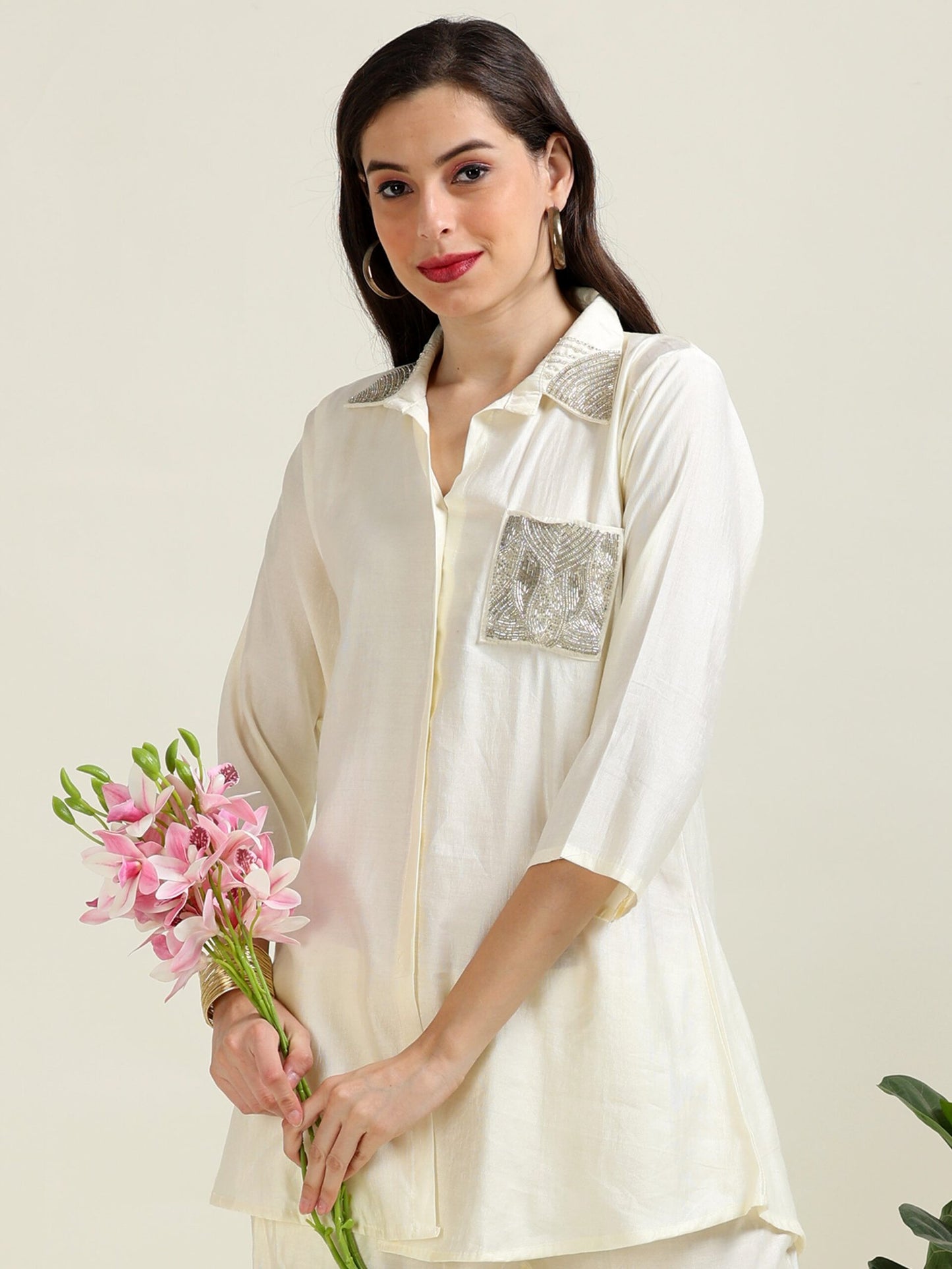 Ivory Minimalist Charm – Off-White Indo-Western Co-Ord Set (1KI-9-B7)