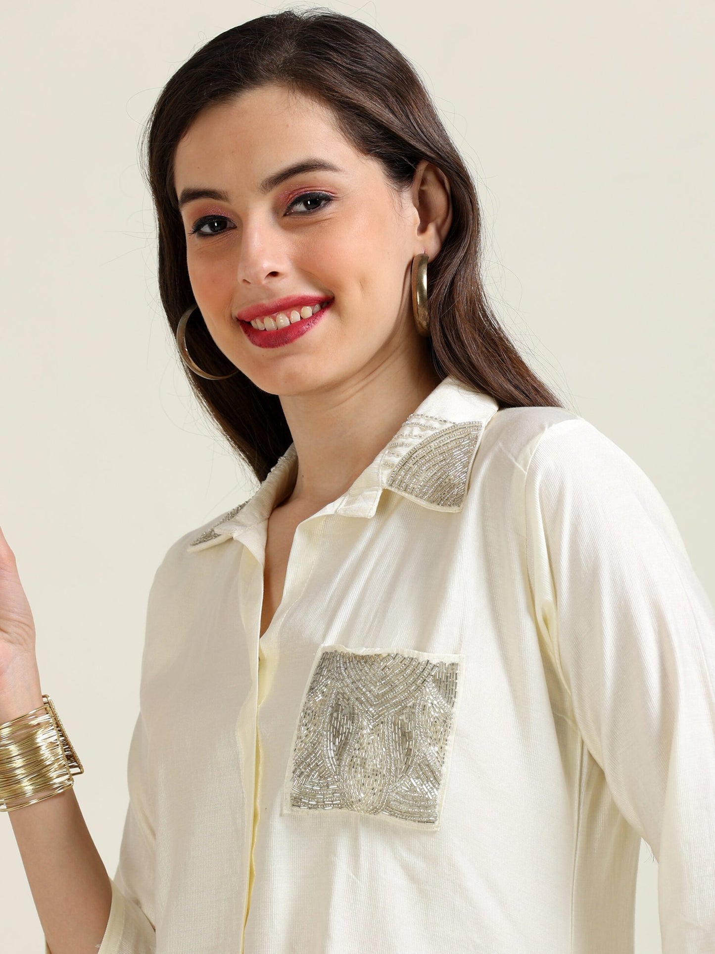 Ivory Minimalist Charm – Off-White Indo-Western Co-Ord Set (1KI-9-B7)