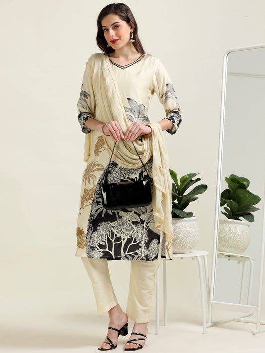 Ivory Grace – Semi-Formal Viscose 3 piece set with Chiffon Dupatta (1KI-9-C8)
