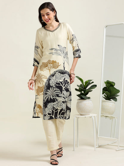 Ivory Grace – Semi-Formal Viscose 3 piece set with Chiffon Dupatta (1KI-9-C8)