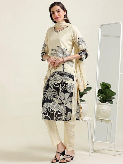 Ivory Grace – Semi-Formal Viscose 3 piece set with Chiffon Dupatta (1KI-9-C8)