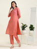 Peach Embroidered Sophistication – Cotton Blend Co-ord Set (1NH-2-B15)