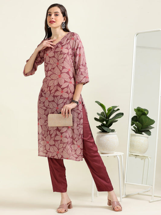Taupe Timelessness – Mauve Viscose Blend Digital Printed 2 piece set (1NH-2-B4)