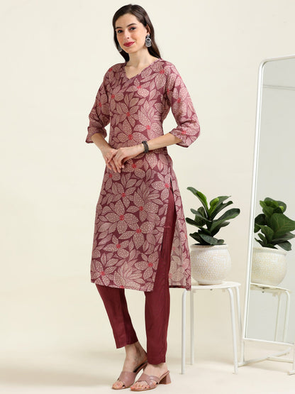 Taupe Timelessness – Mauve Viscose Blend Digital Printed 2 piece set (1NH-2-B4)