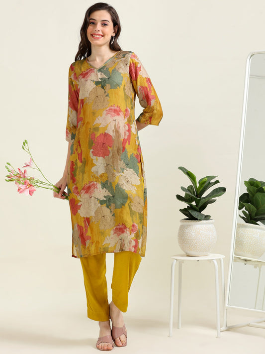 Mustard Digital Glow – Cotton-Viscose 2-Piece Set (1NH-4-B6)