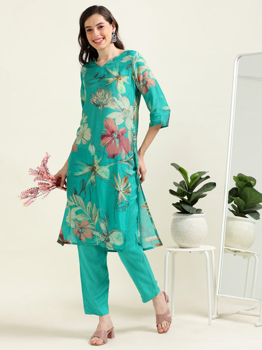 Teal Elegance – Cotton-Visocse 2-Piece Set (1NH-5-B5)