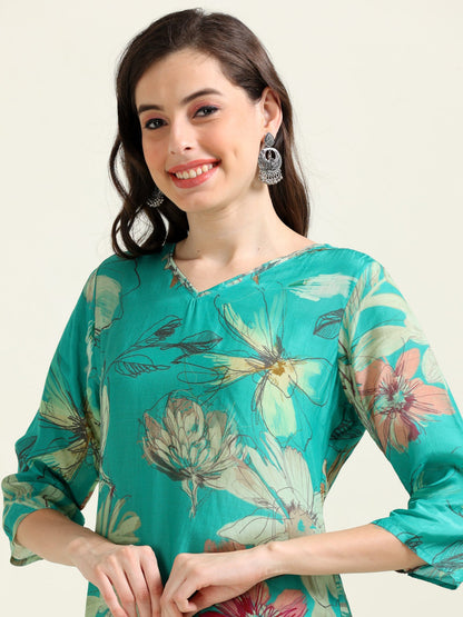 Teal Elegance – Cotton-Visocse 2-Piece Set (1NH-5-B5)
