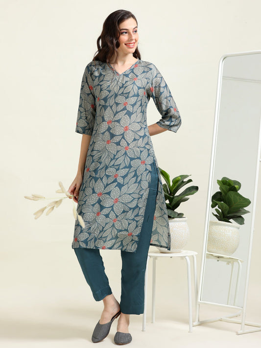Bluish-Gray Digital Shine – Cotton-viscose 2-Piece Set (1NH-6-B3)